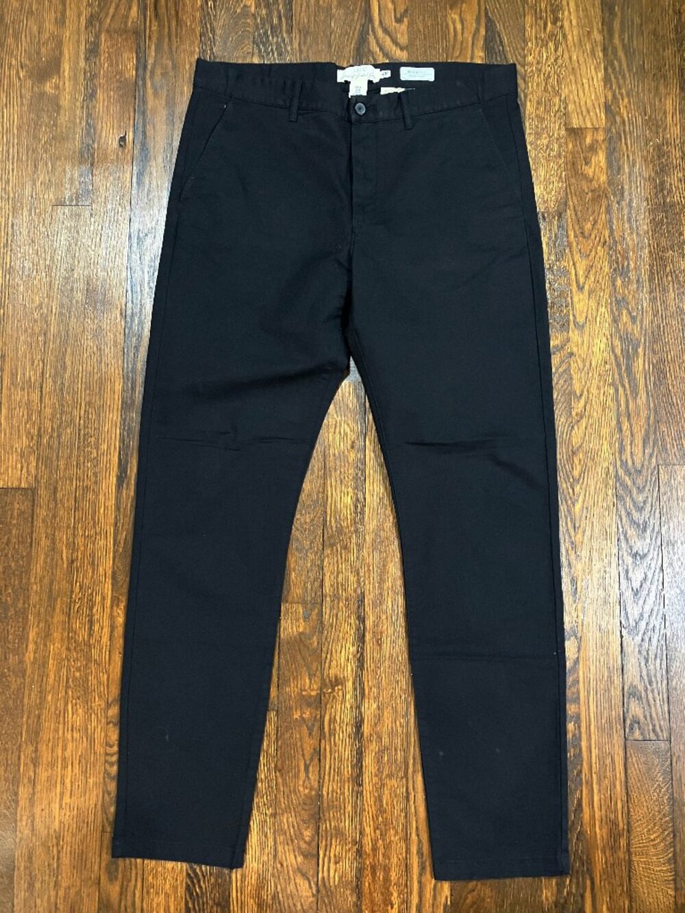 H&M L.O.G.G. Men's black skinny fit canvas chino pants trousers size 36 zip fly